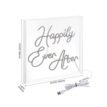 Happily Ever After Square Contemporary Glam Acrylic Box USB Operated LED Neon Light - JONATHAN Y